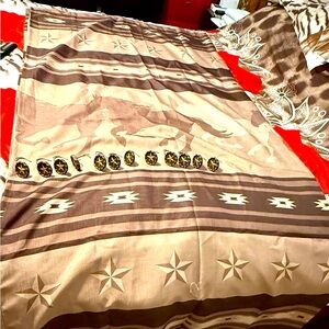 Southwestern Star Pattern shower curtain with curtain rings.